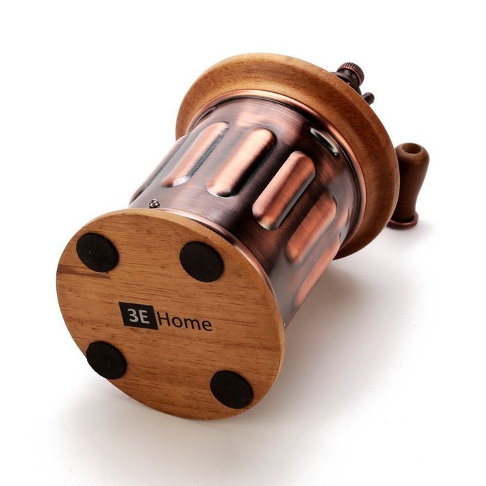 3E Home Manual Canister Stainless steel Burr Coffee Mill Grinder, Stainless Steel Top, and Antique Copper Body N4