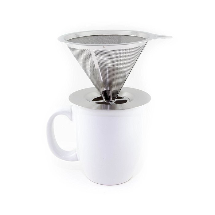 BOCHA - Pour Over Coffee Filter, Reusable Stainless Steel Cone Dripper, Permanent and Paperless with Cup Stand N6