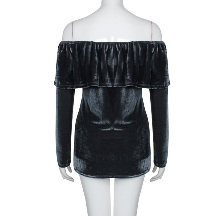 Women's Blouse,Laimeng Winter Velvet Long Sleeve Off Shoulder Flared Casual Tops Blouse (M, Gray) N13