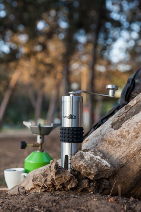 Premium Manual Coffee Grinder By Seagulline | Durable Stainless Steel Body & Firm Silicone Cover | Coffee Indicator... N4