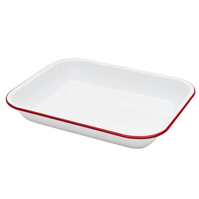 Enamelware Large Roasting Pan - Solid White with Blue Rim N6