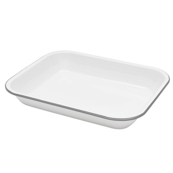 Enamelware Large Roasting Pan - Solid White with Blue Rim N7