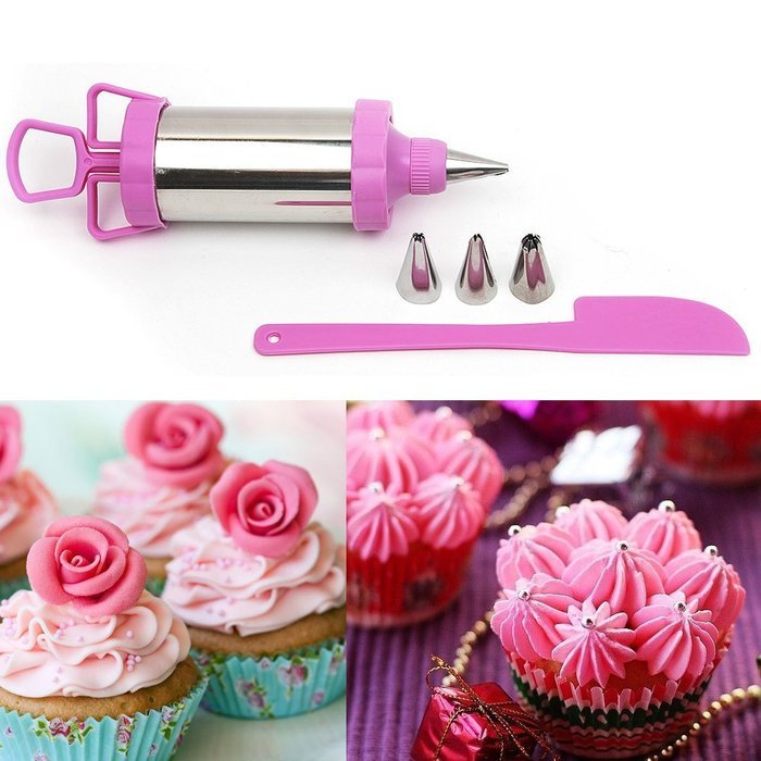 6-Piece Pink Cake Decorating Kit Include 1PCS Icing Piping Syringe 4PCS Stainless Steel Pastry Tips Nozzles 1PCS... N9