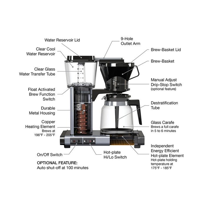Moccamaster KB 741 10-Cup Coffee Brewer with Glass Carafe, Brushed Silver N3