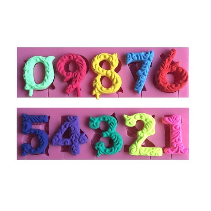 FLY 0-9 Numbers 3D Silicone Mold For Cake Decorating Tools,Pink