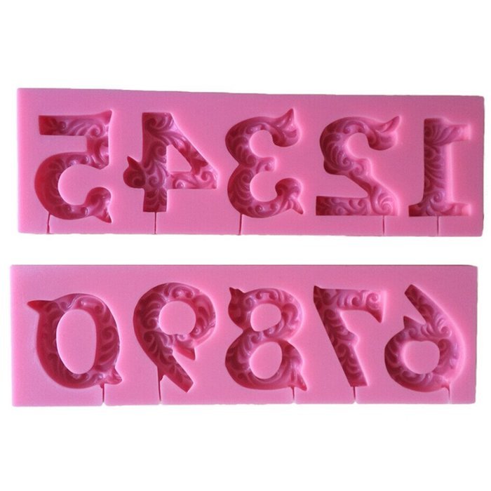 FLY 0-9 Numbers 3D Silicone Mold For Cake Decorating Tools,Pink N2
