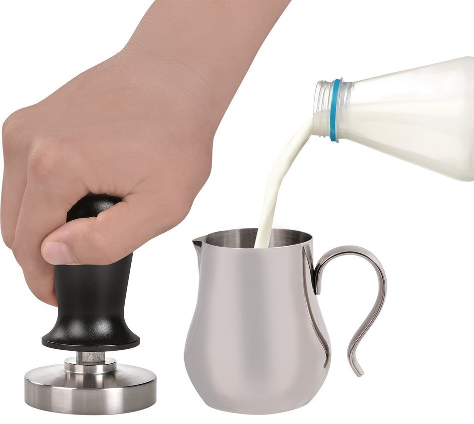 LuxHaus 58mm Calibrated Pressure Tamper for Coffee and Espresso Bundle with FREE GIFT - 12oz Stainless Steel Milk... N2
