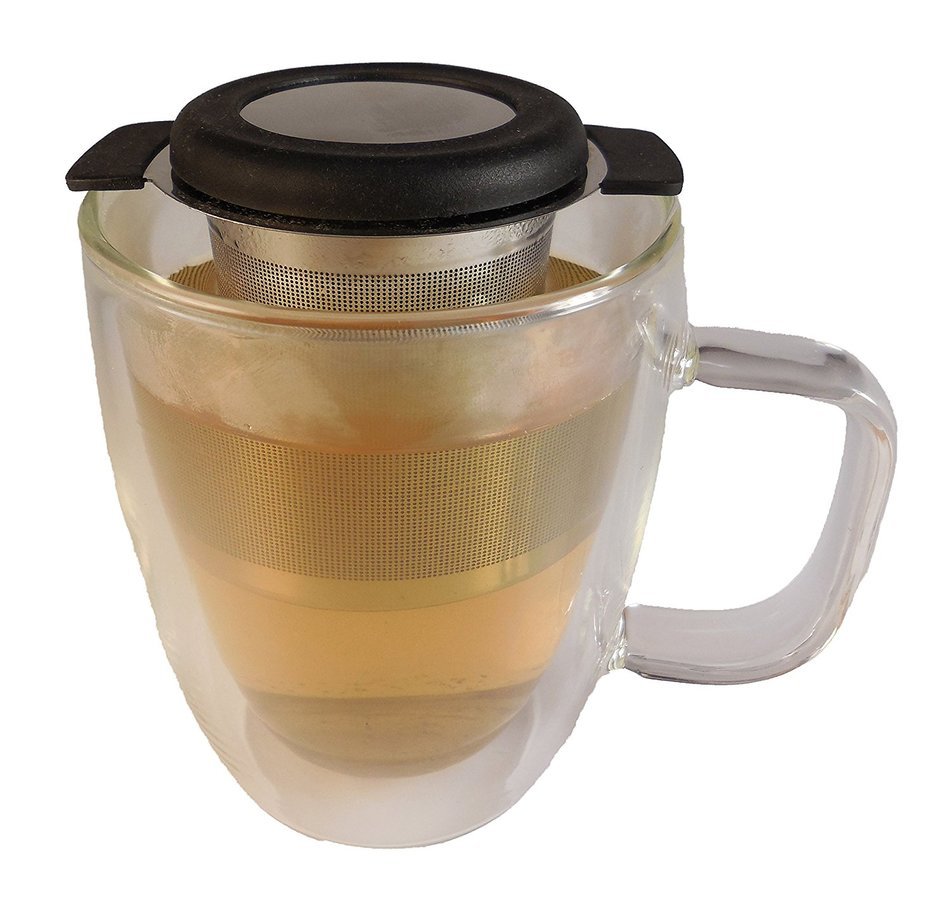Summit Tea - Our Best Stainless Steel Tea Infuser and Double Walled 12 Oz Glass Tea Mug with a Tea Sample