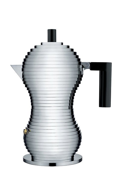 Alessi MDL02/3 B "Pulcina" Stove Top Espresso 3 Cup Coffee Maker in Aluminum Casting Handle And Knob in Pa, Black