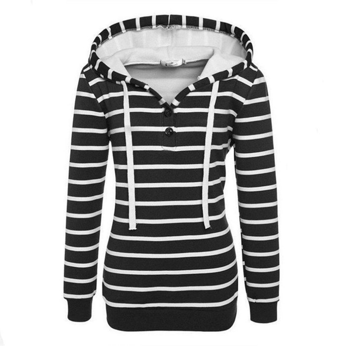 Pullover Tops,Morecome Womens Stripe Loose Casual Long Sleeve Hoodie Sweatshirt (S, Black) N17