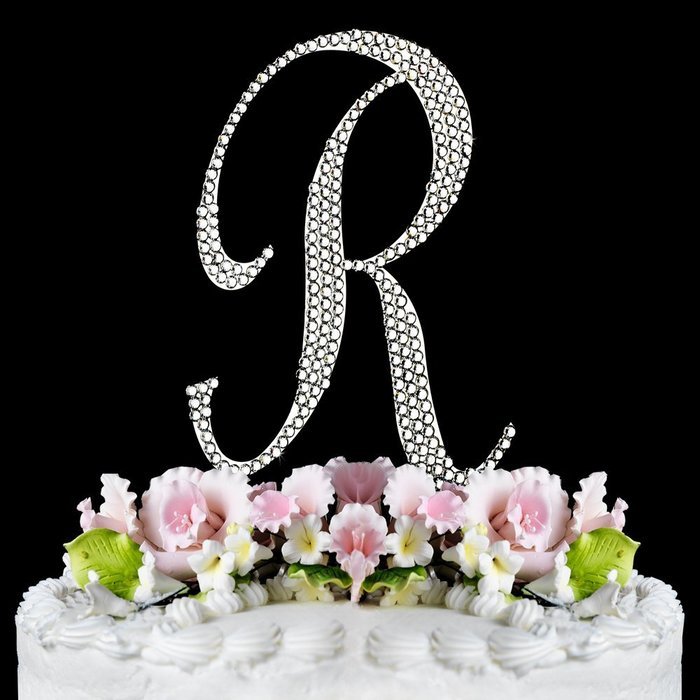 Completely Covered Swarovski Crystal Silver Wedding Cake Toppers ~ LARGE Monogram Letter R by RaeBella Weddings...
