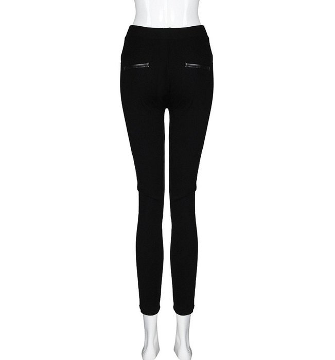 PHOTNO Women Leather Look Panel Leggings Jeggings Zip Stretch Trousers Black N3