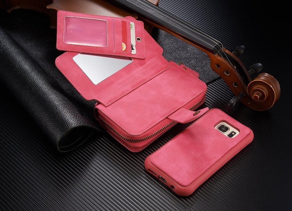 Samsung Galaxy S7 Dermis Wallet case,Aroko Handmade Genuine Cowhide Leather Wallet Cover Case Large Capacity Leather... N15