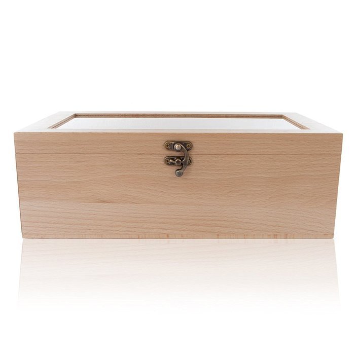 Wood Tea Box &ndash; Tea Bag Organizer &ndash; 8 Compartment Storage Chest with Clear Glass Lid & Front Hook &ndash; Caddy for Jewelry... N6