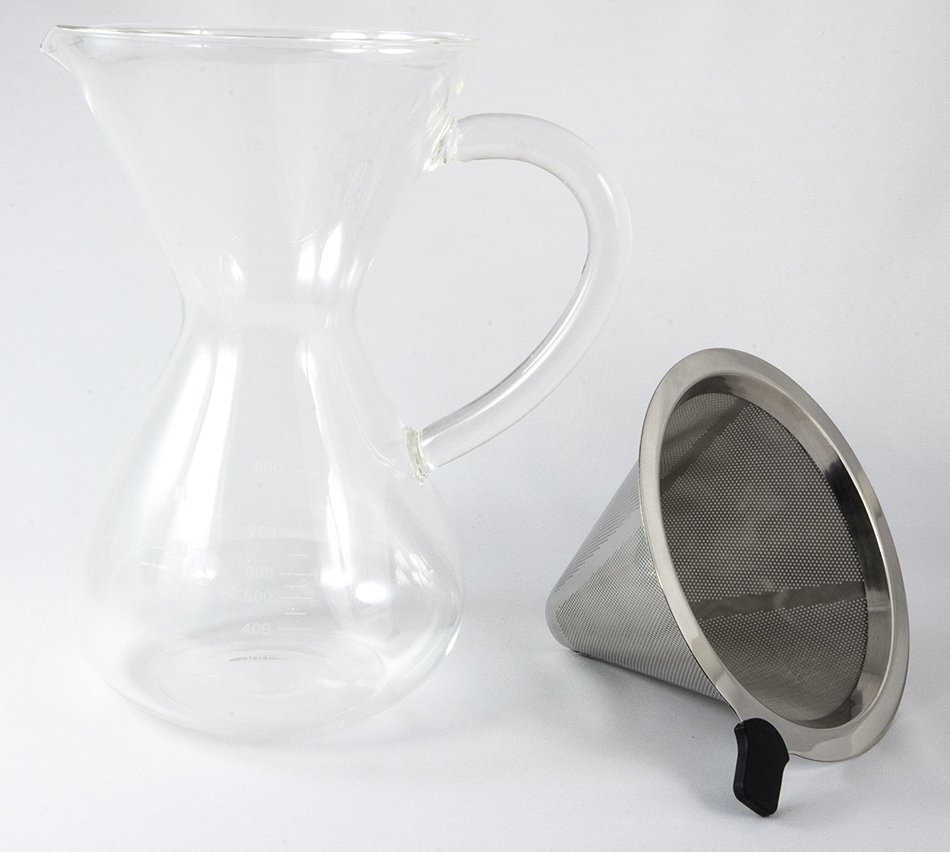 Large Pour Over Coffee Carafe with Stainless Steel Reusable Filter by "Pour D' Cafe" N3