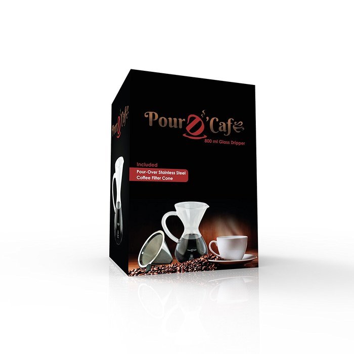 Large Pour Over Coffee Carafe with Stainless Steel Reusable Filter by "Pour D' Cafe" N5