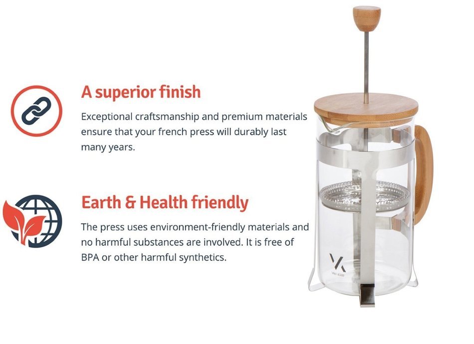 Urban Galley French Press Coffee Espresso Tea Maker (3 Cup / 350ml/ 12oz) with Stainless Steel Plunger, Pyrex... N10