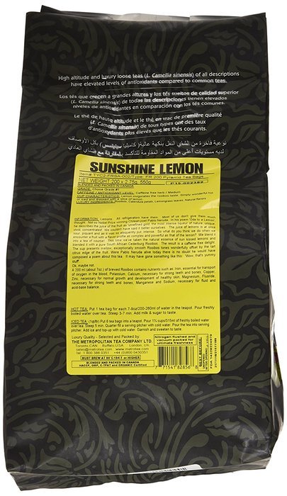 Metropolitan Tea 200 Count Pyramid Shaped Teabags, Sunshine Lemon N2