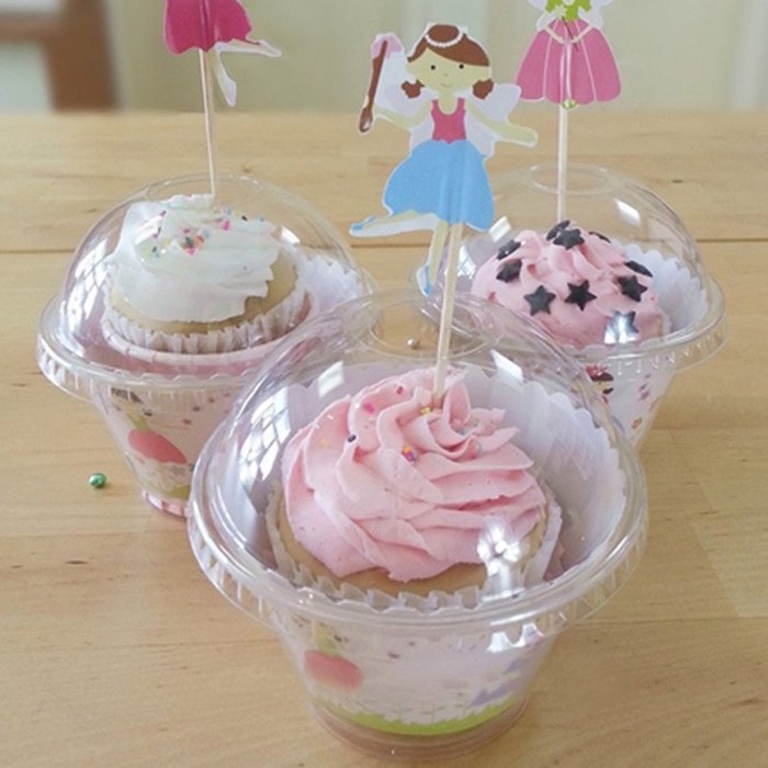 100 Standard Size Cupcake Ice Cream Mousse Cups Clear Lid with Topper Hole for Parties Birthdays 1-Day Display N2