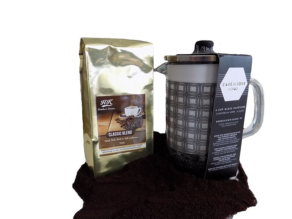 Heather's Korner Classic Coffee and Coffee Press (Geometric Pattern) N7