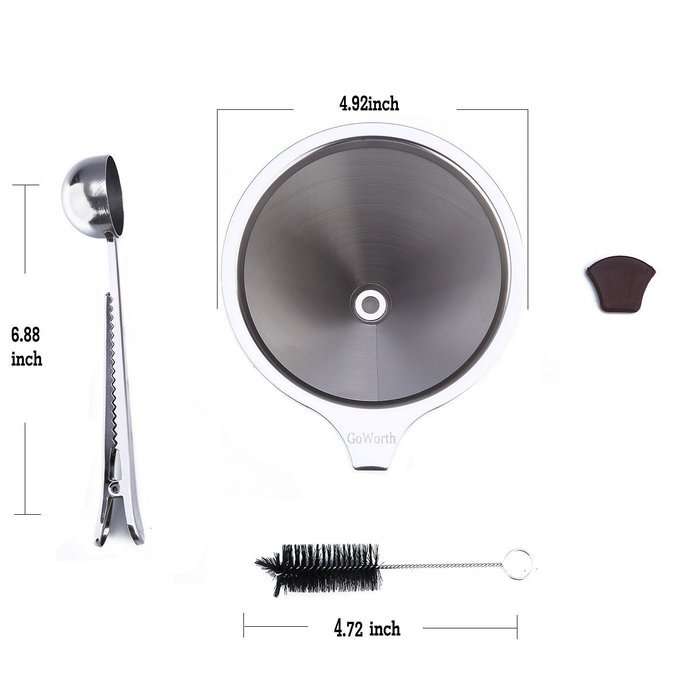 GoWorth Pour Over Coffee Dripper - Stainless Steel Reusable Coffee Filter Coffee Dripper and Single Cup Coffee... N5