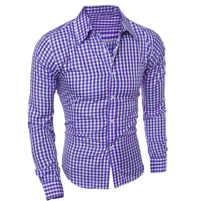 Men's Blouse,Laimeng Cotton Blend Autumn And Winter Long-sleeved Plaid Self-Cultivation Shirt Top Blouse (XL,... N2