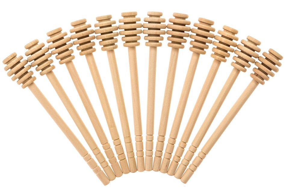 Honey Dipperz 12 PACK - 6" long (16cm) Wooden Honey Dipper Drizzler Stirring Stick, Spoon Rod Muddler Dispense