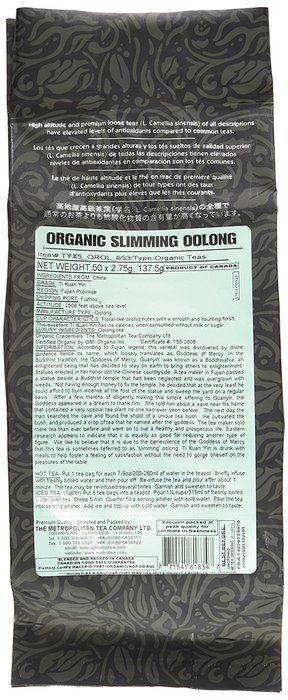 Metropolitan Tea 50 Count Pyramid Shaped Teabags, Slimming Oolong N2