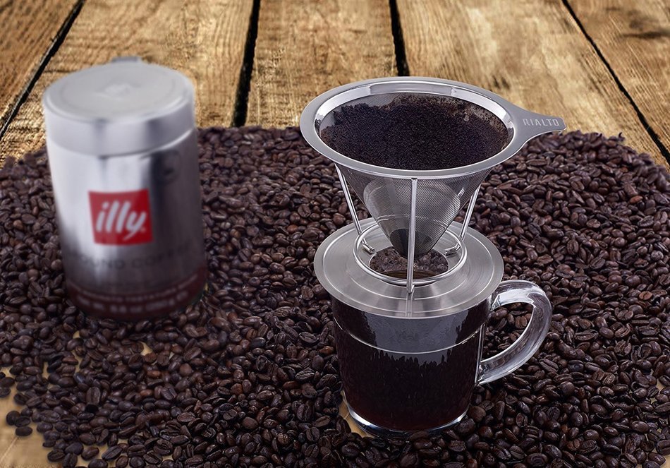 RIALTO Permanent Coffee Filter - Stainless Steel Pour Over Coffee Dripper - Reusable cone with pour over coffee... N6