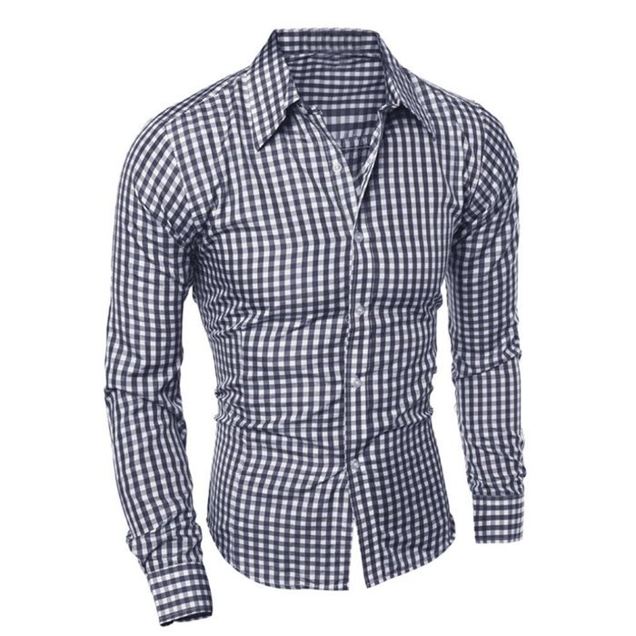 Men's Blouse,Laimeng Cotton Blend Autumn And Winter Long-sleeved Plaid Self-Cultivation Shirt Top Blouse (XL,... N3