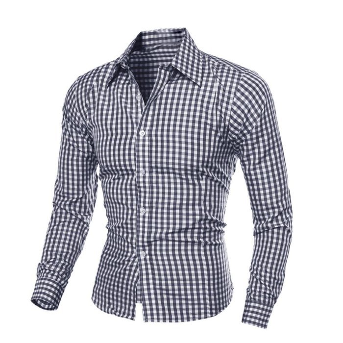 Men's Blouse,Laimeng Cotton Blend Autumn And Winter Long-sleeved Plaid Self-Cultivation Shirt Top Blouse (XL,... N4