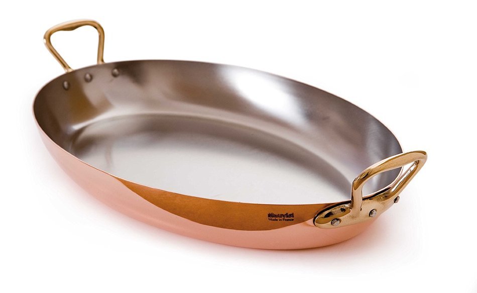 Mauviel Made In France M'Heritage Copper 150b 6524.45 Oval Pan with Bronze Handle, 6.1-Quart