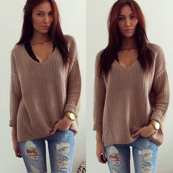 V-Neck Pullover Tops,Morecome Womens Long Sleeve Jumper Cardigan Loose Sweaters Jacket (S) N4
