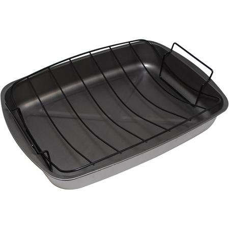 Mainstays Durable Non-Stick Finish Large Roasting Pan Set, 2 pcs. N2
