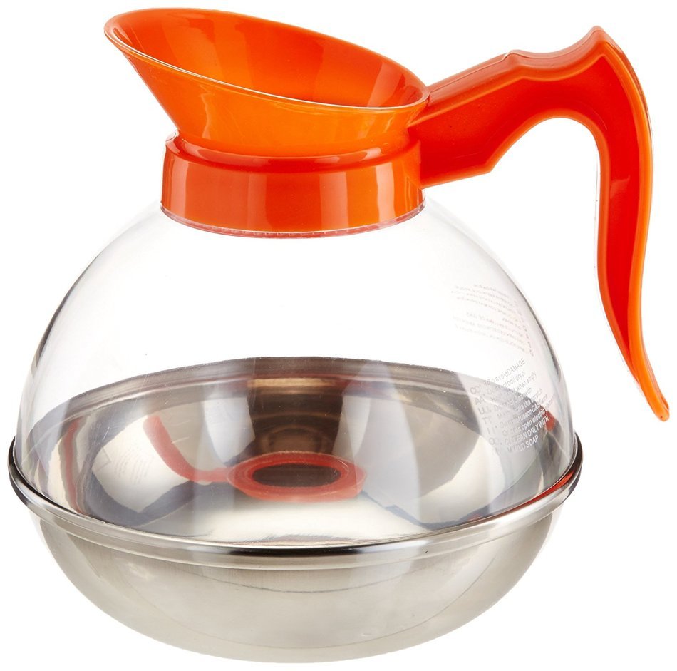 Foodservice Essentials CD-64PO Decaf Coffee Decanter with Stainless Steel Bottom (64-Ounce, Orange)