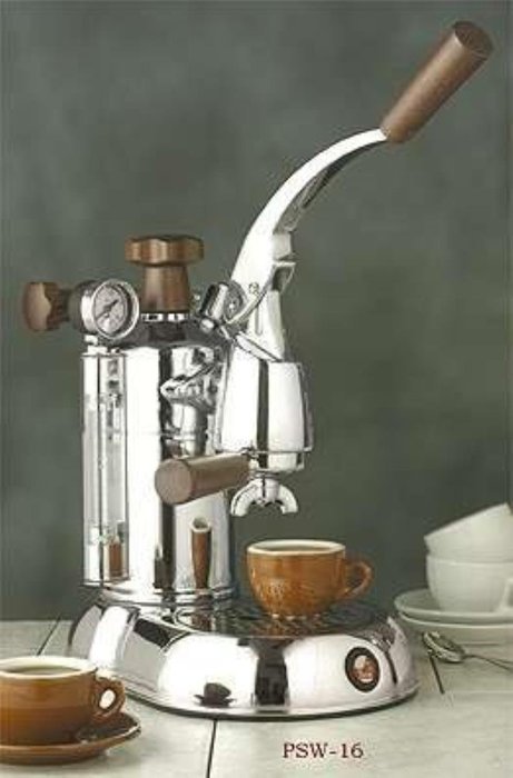 La Pavoni PSW-16 Stradavari 16-Cup Espresso Machine, Chrome with Wood Handles N7