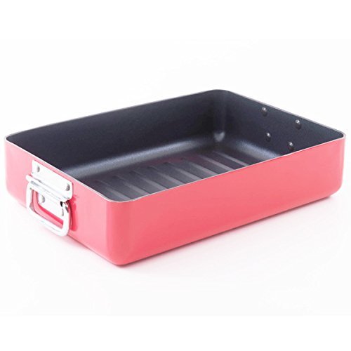 Eclipse Aluminum Roaster Pan with Folding Handles, 6 Quart, Nonstick, Red