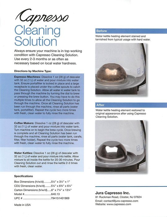 Capresso 640.13 Cleaning Solution 3 packets 1 oz (28g) N4