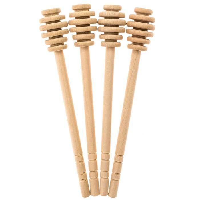 Honey Dipperz 4 PACK - 6" long (16cm) Wooden Honey Dipper Drizzler Stirring Stick, Spoon Rod Muddler Dispense