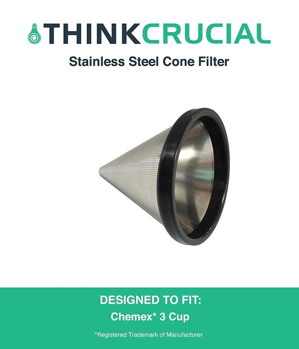 Washable & Reusable Stainless Steel Cone Coffee Filter Fits Chemex&reg; 3-Cup Coffee Makers including Chemex CM-1C... N2