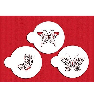 Sher FOUR-C Plastic Stencil Set Top Decorating for Cup Cake Color White,3PCS/Set N2