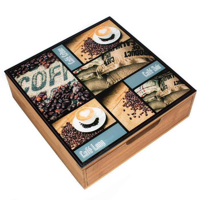 Decorative Bamboo Coffee & Tea Box with Glass Top | 30449