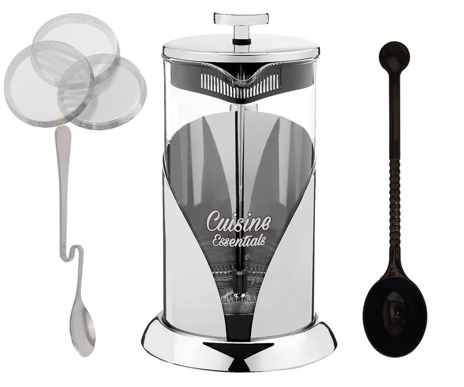 Cuisine Essentials Stainless Steel Press Coffee Maker Set, 34-Ounce N2