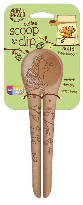 Talisman Designs Coffee Scoop & Clip, Solid Beechwood, Laser Etched Dog Collection N7
