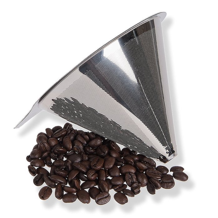 Stainless steel coffee dripper filter. Reusable paperless coffee cone with separate stand. Environmentally friendly... N4