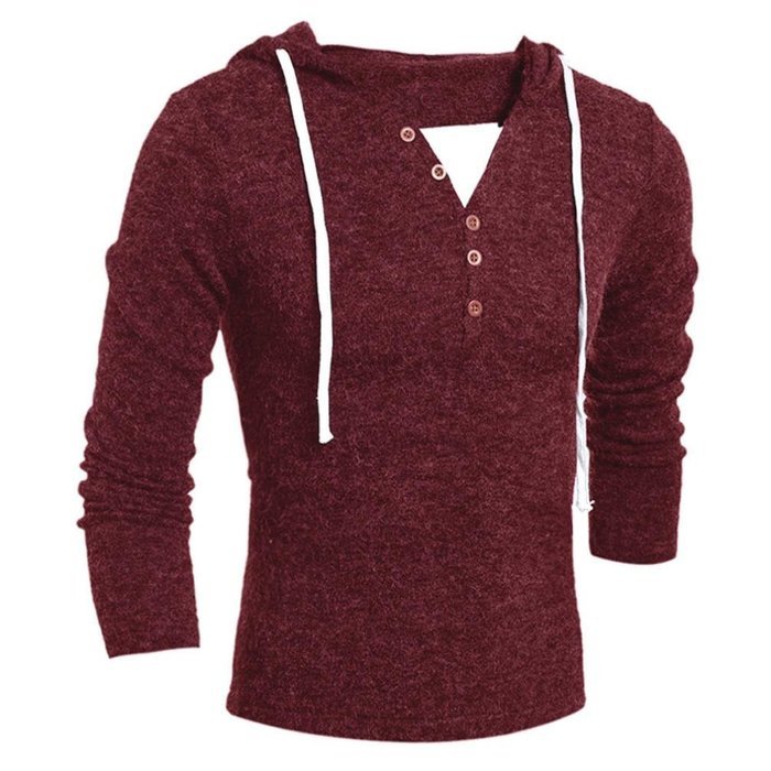 Men's Blouse,Laimeng Cotton Blend Autumn Winter Fashion Hooded Sweater Top Blouse (L, Wine Red) N4