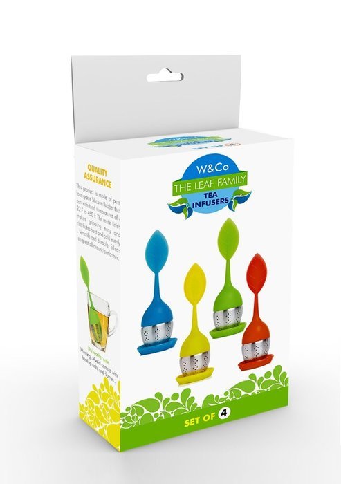 Win&Co The Leaf Family Tea Infusers Set of 4 Tea Infuser Leaf Strainer Handle with Steel Ball Silicone Leaf Lid... N2