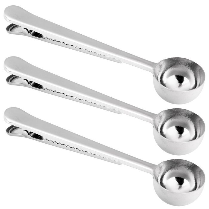 3pk Stainless Steel Peerless Coffee Scoops with Bag Chip Clip 1 TBS Measuring Spoons Set