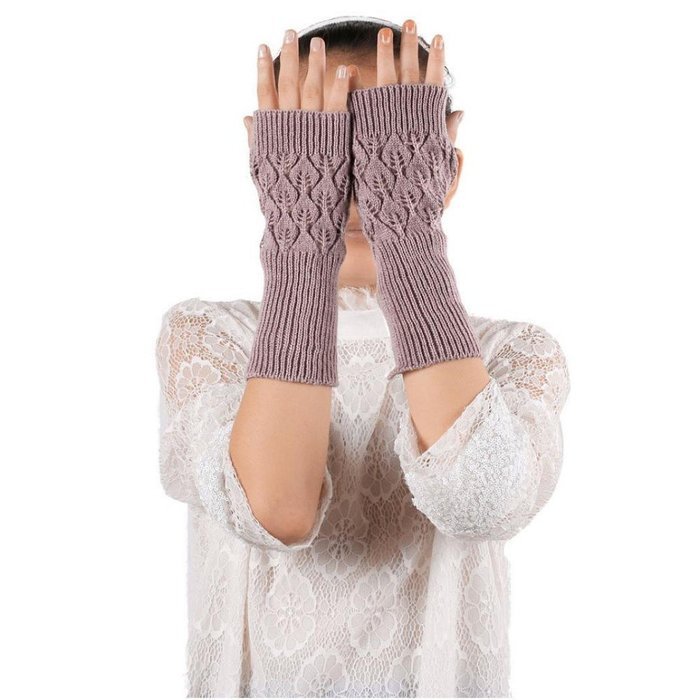 Hollow Out Leaves Knitted Gloves,Morecome Fashion Women Girl Knitted Gloves (Purple) N5