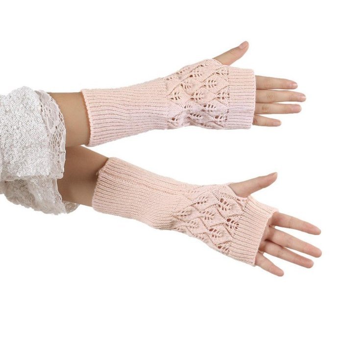 Hollow Out Leaves Knitted Gloves,Morecome Fashion Women Girl Knitted Gloves (Purple) N6